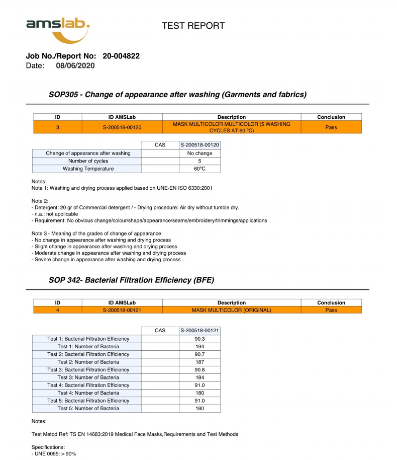 R40 Children's cotton mask laboratory report