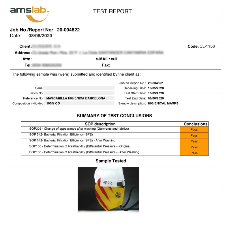 Children's Mask R40 Reusable laboratory report