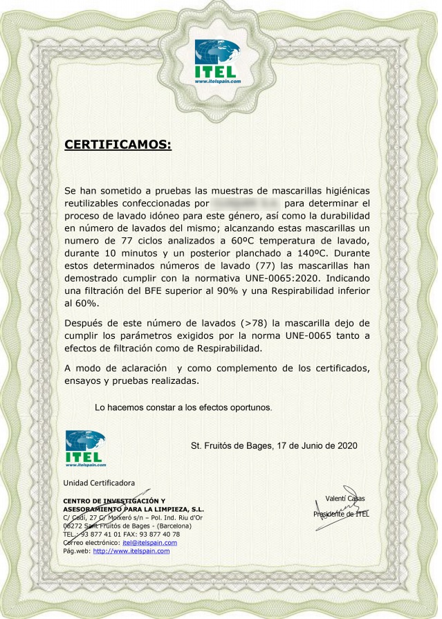 Certificado mascarilla para Niños R40